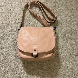 Wanderers Travel Co. Blush Pink Tan Leather Crossbody Bag
